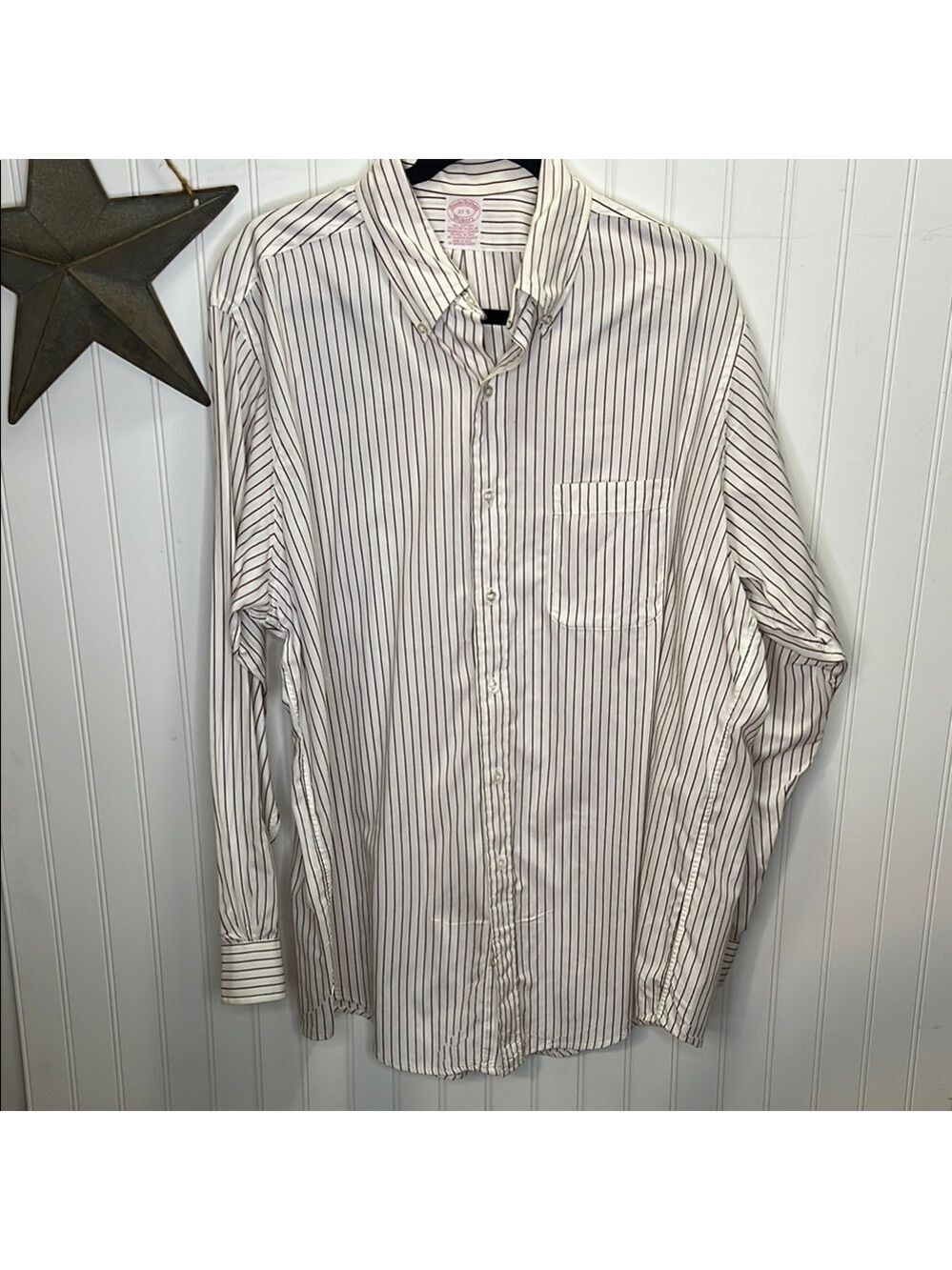 Brooks Brothers Cotton White Striped Dress Shirt Size Neck 17